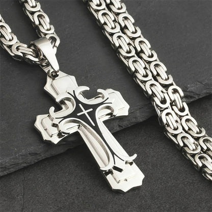 Men's Stainless Steel Trinity Cross Necklace