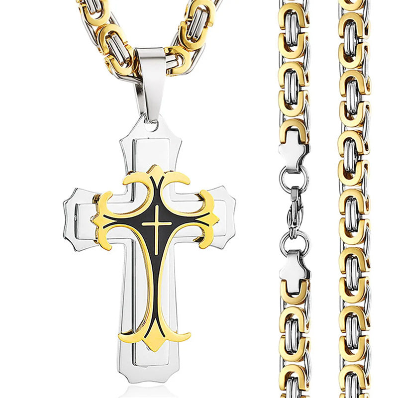 Men's Stainless Steel Trinity Cross Necklace