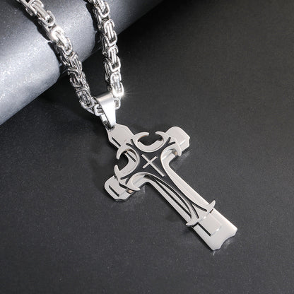 Men's Stainless Steel Trinity Cross Necklace