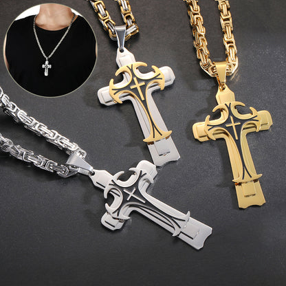 Men's Stainless Steel Trinity Cross Necklace